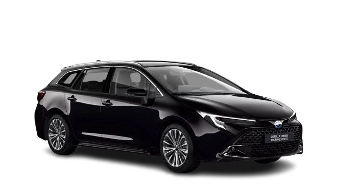 Schwarzer Toyota Corolla Hybrid Touring Sports für Flughafentransfers Frankfurt